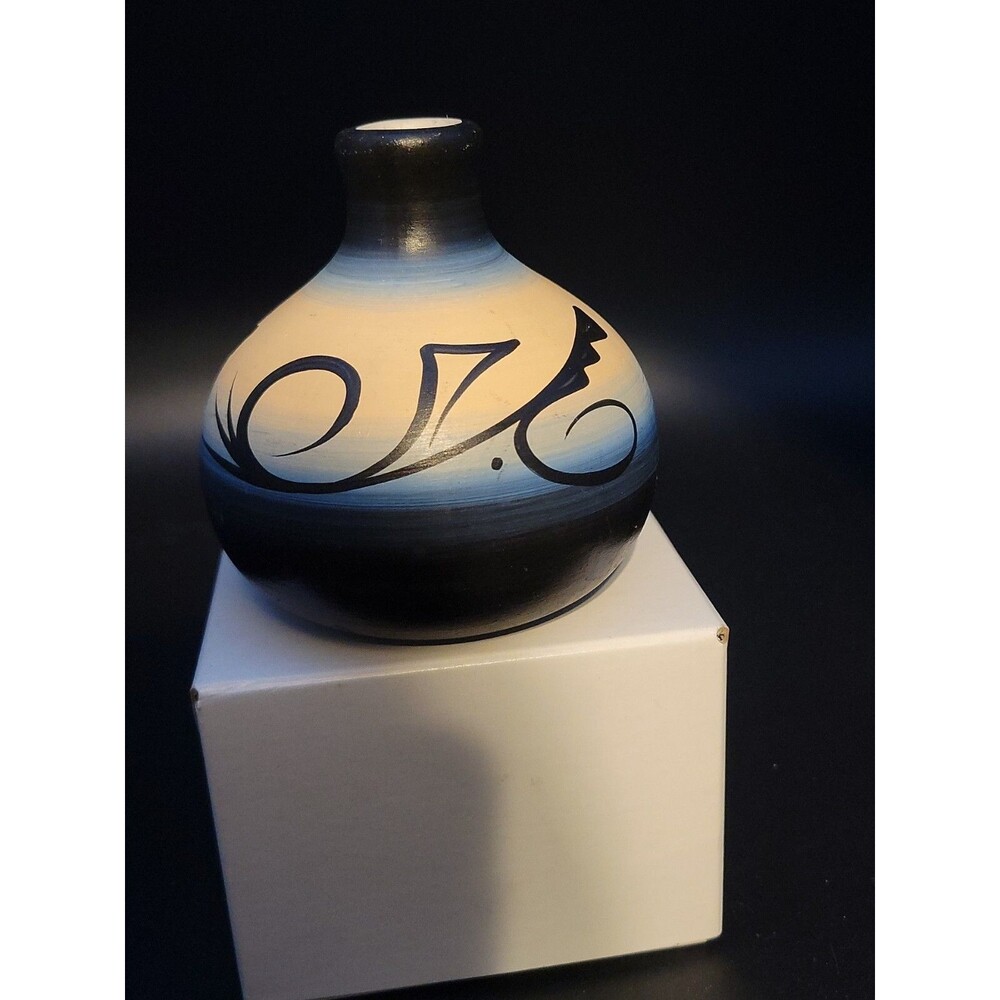 Yazzie Navajo Pottery Vase Blue Ombre Signed 3.5 Inch Native American READ